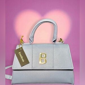 Bebe Amabella Slate Blue Satchel Crossbody Bag with Gold Accents NWT